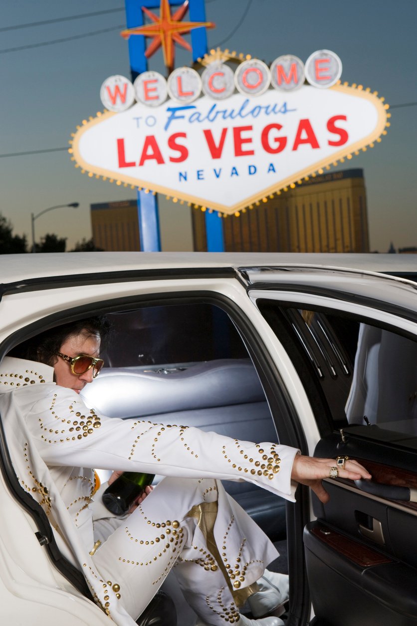 Elvis impersonator in limo in las vegas nevada usa